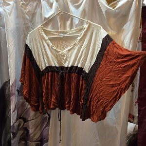 Charlotte Russe Cream and Rust Colorblock Blouse